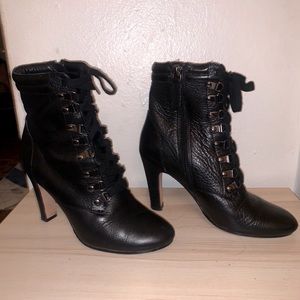 Halogen Black Leather Lace-Up booties